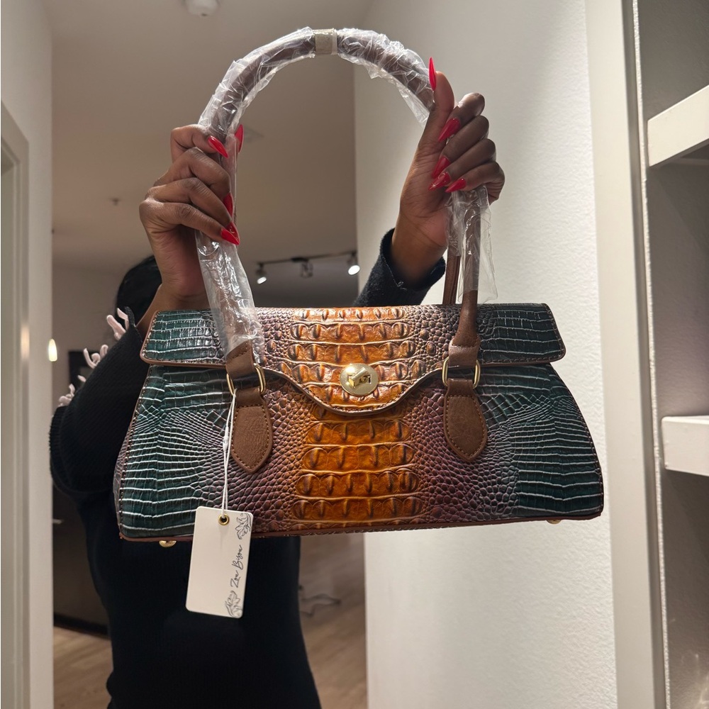 Y2K- Brown and Green Crocodile Pattern Handbag